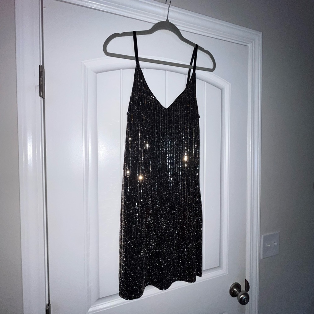 Black Sequin Slip Dress